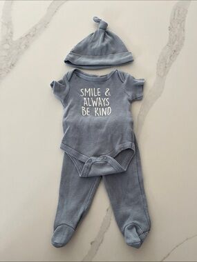 Smile & Always Be Kind Light Blue Baby Matching Set - 3-Piece